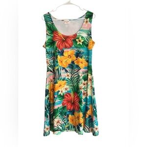 CowCow Tropical Hibiscus Floral Sleeveless Swing Dress Size 2XL Stretch